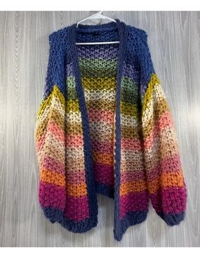 SAACHI Rainbow Chunky Knitted Open Front Cardigan Sweater One Size Multi Color